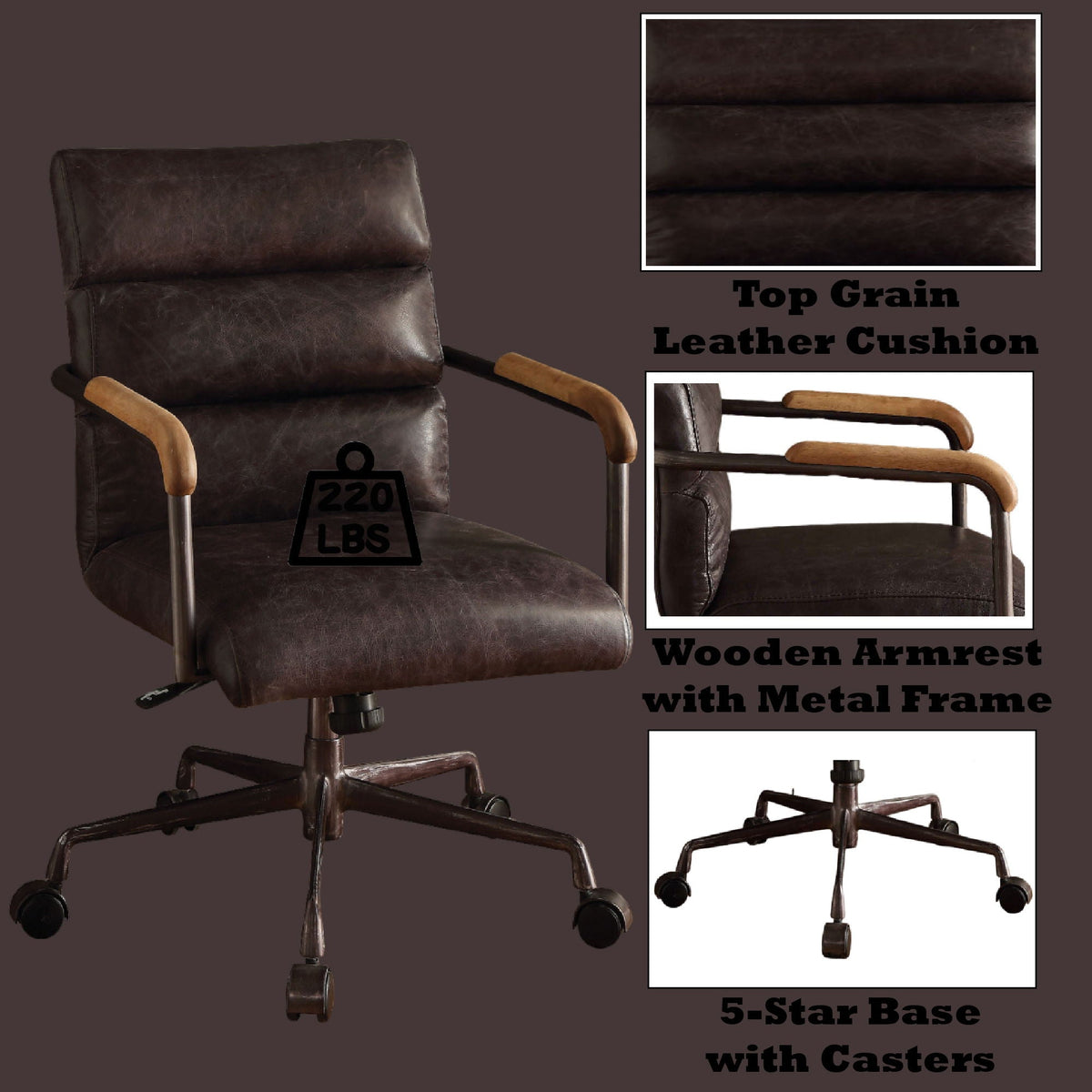 Retro Top-Grain Leather Swivel Office Chair