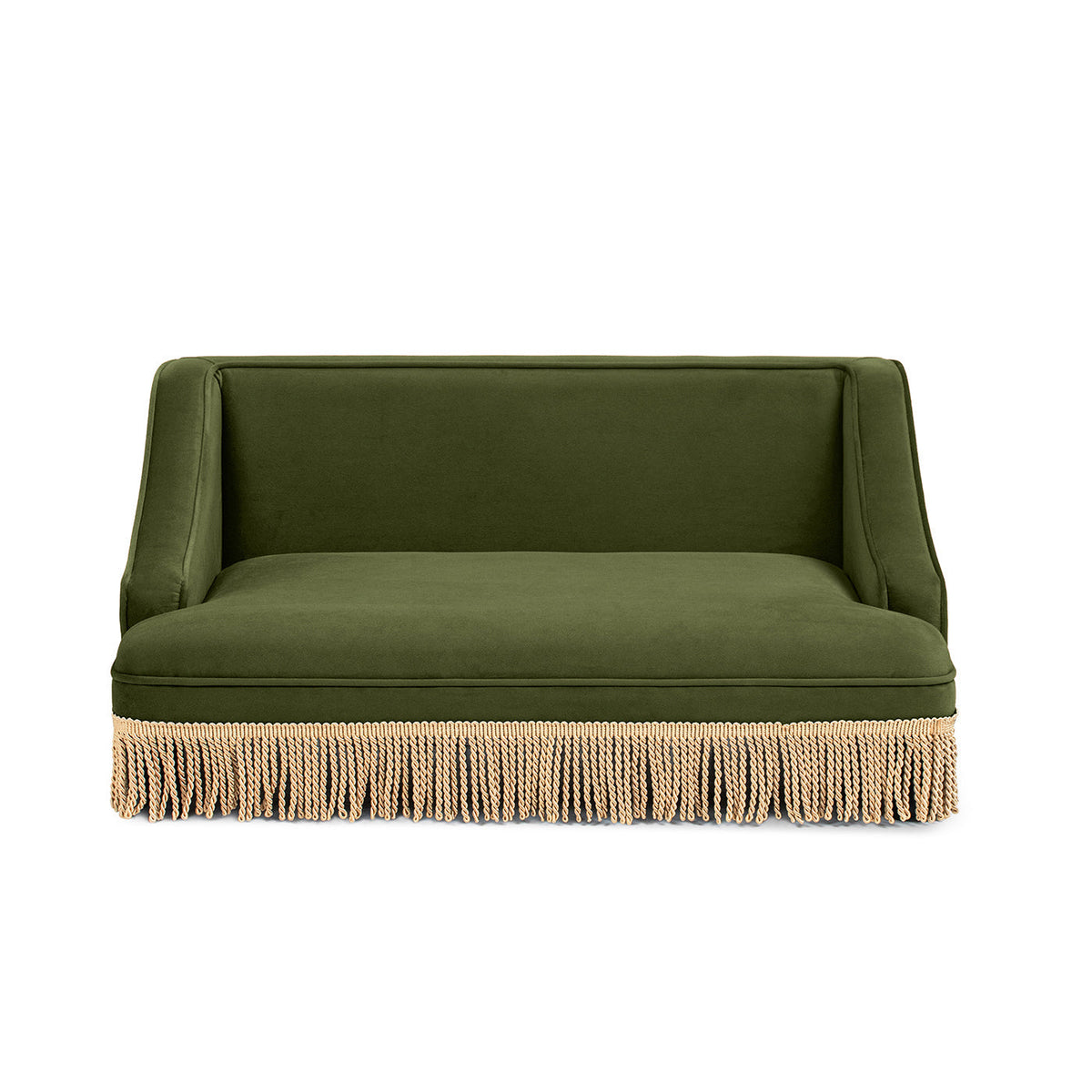 Olive Green Velvet Princess Pet Bed Sofa with Fringe Skirt - Medium
