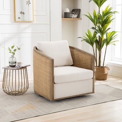 360° Swivel Barrel Accent Chair – Beige Bouclé