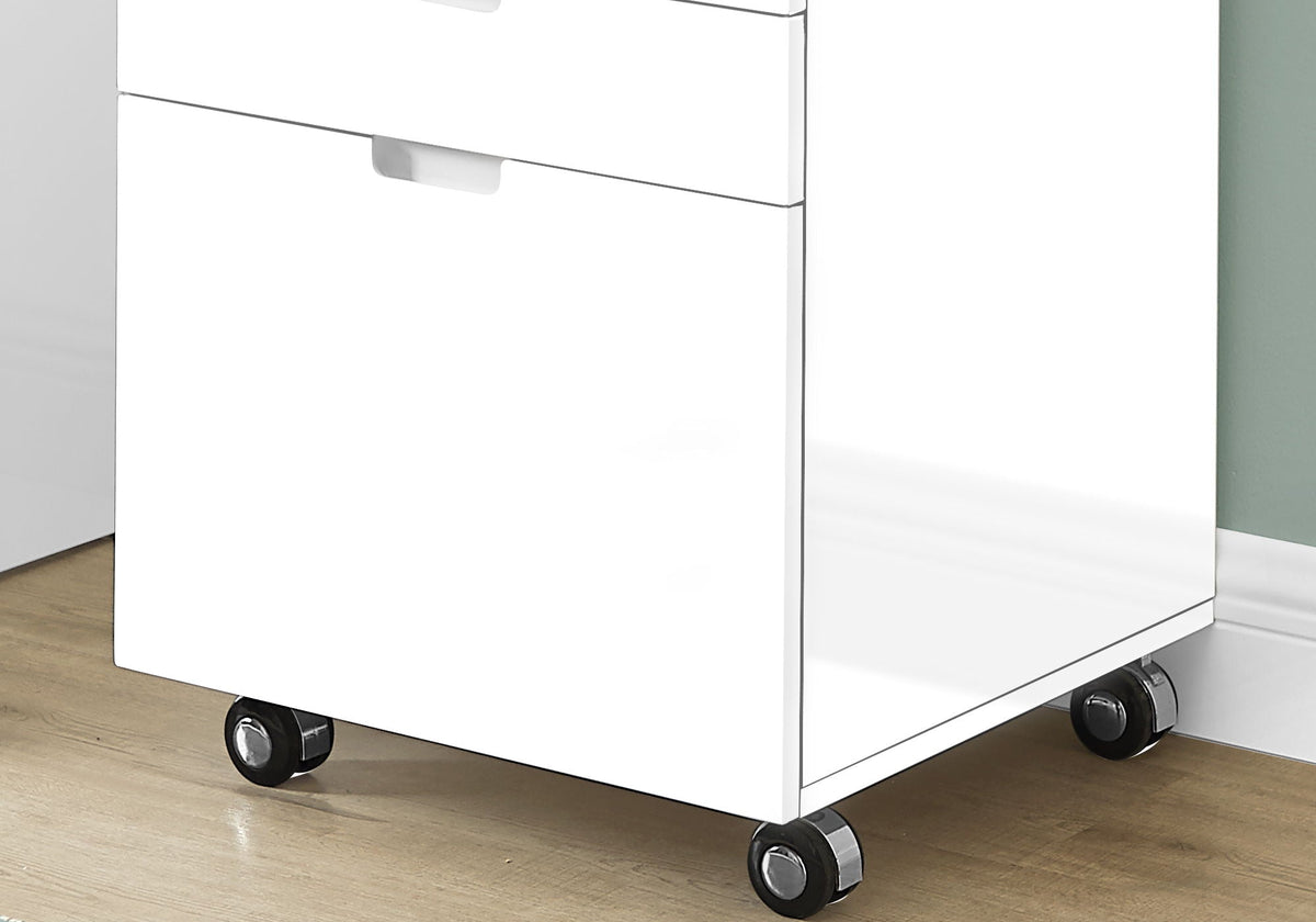 Modern Rolling File Cabinet with Storage Drawers & Printer Stand – Glossy White
