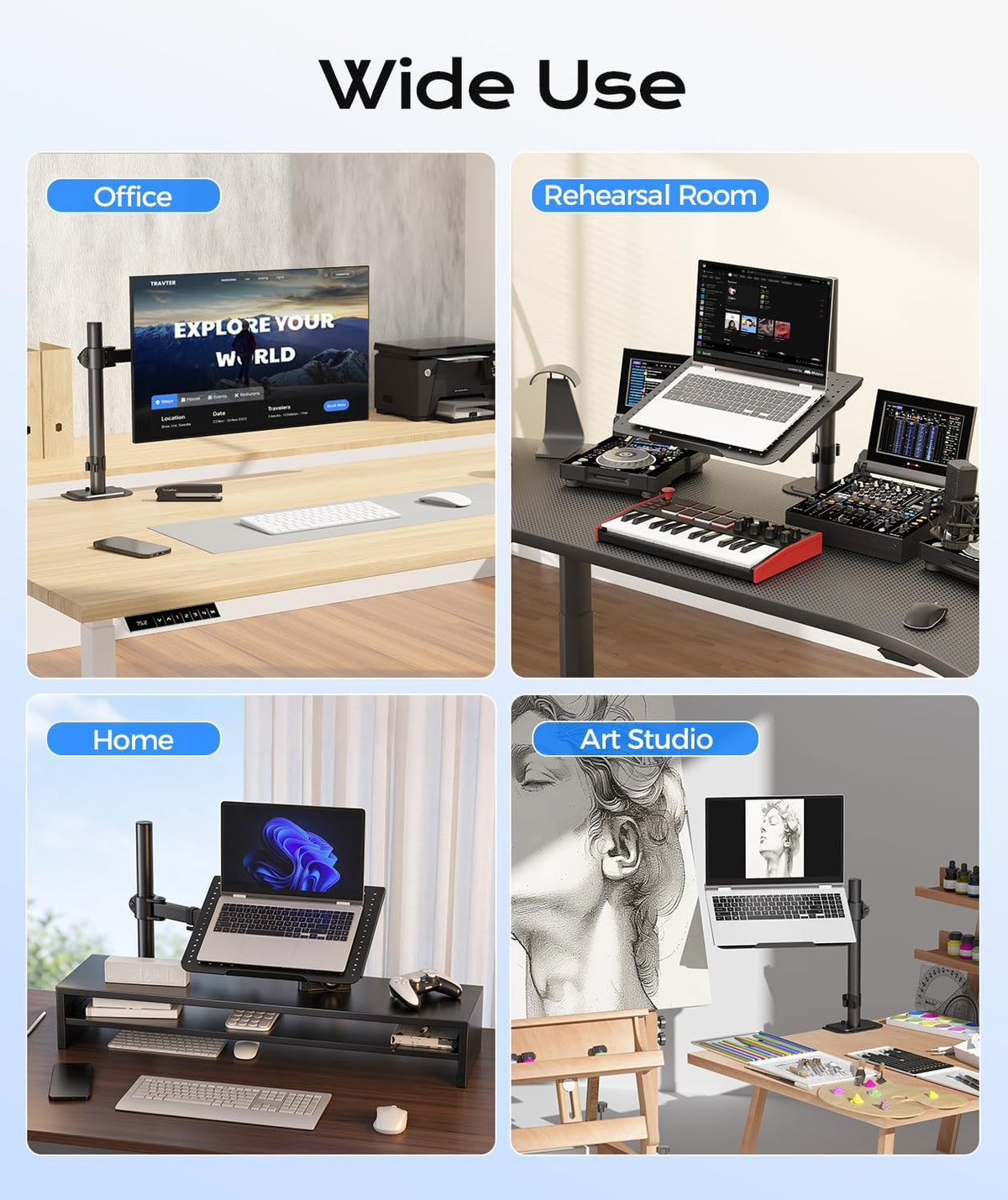 Single Laptop Notebook Desk Mount with Tray for 13-27 Inch Computer Screen, Fully Adjustable Laptop Desk Arm for Notebook up to 17’’, Weight up to 15.6 Lbs