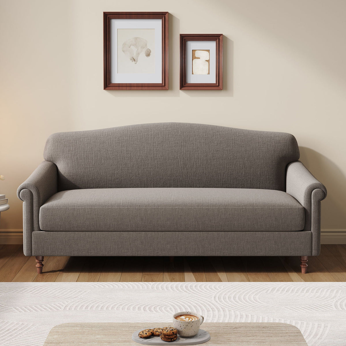 Loveseat Sofa with Rolled Arm - Brown