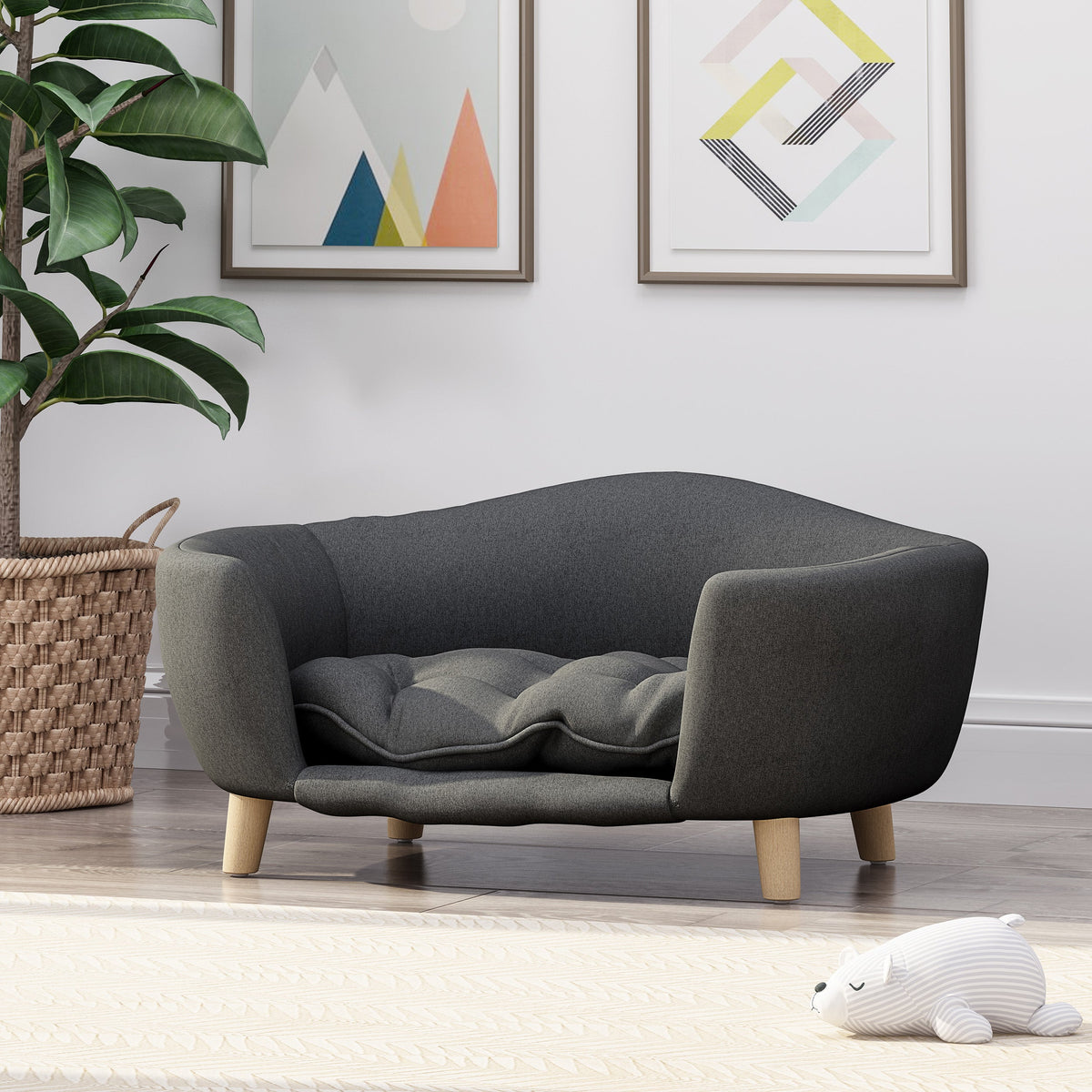 Elevated Dog Bed Frame for Small Dogs with Rubber Wood Legs - Dark Grey