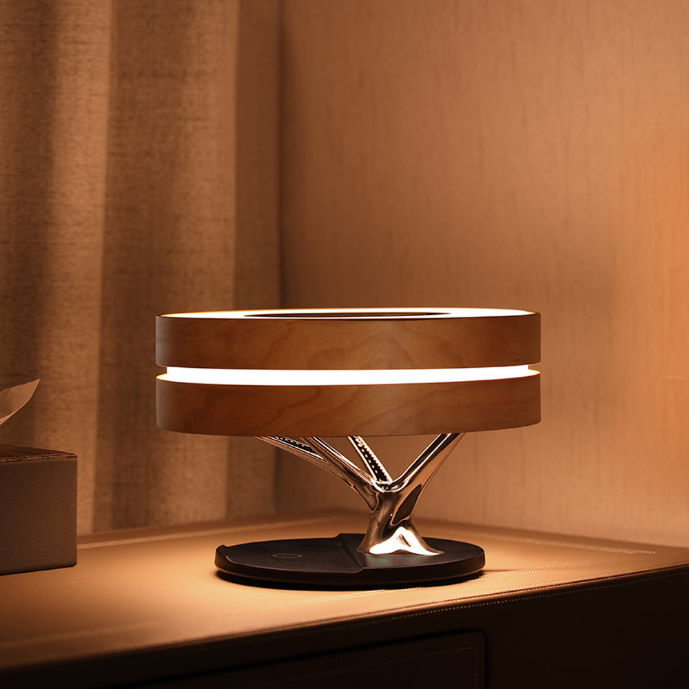 Circular LED Table Lamp with Bluetooth Speaker & Wireless Charging
