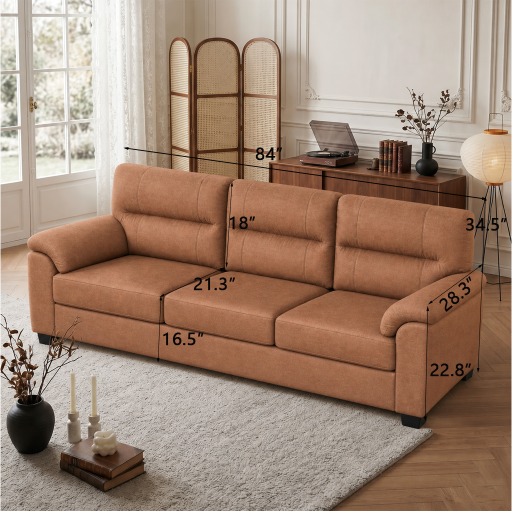 Mid-Century 3-Seat Sofa with Deep Cushioned Seating & Microfiber Upholstery