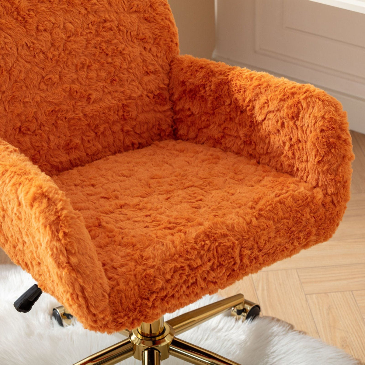 Artificial Rabbit Hair Office Chair with Metal Base - Swivel, Adjustable Height