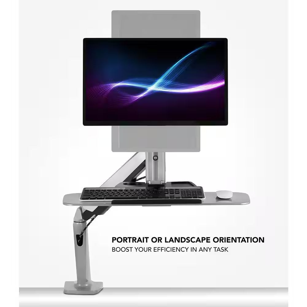 26 In. Silver Workstation for Monitor, Keyboard, Height Adjustable Standing Desk Mount W/Monitor Mount and Keyboard Tray