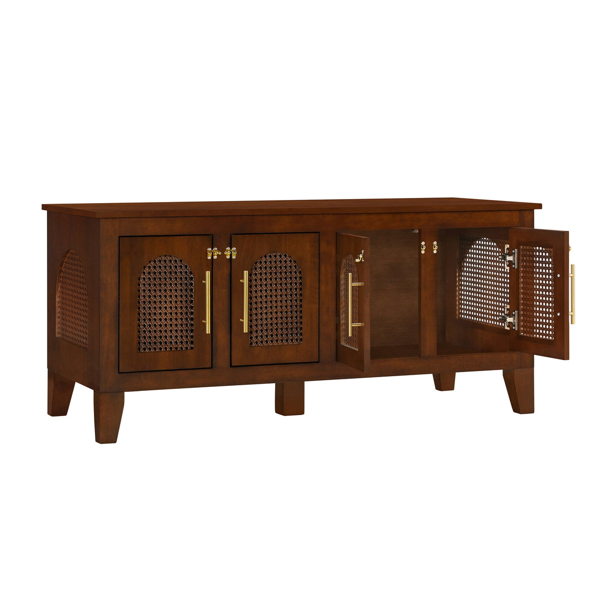 Rattan Dog Crate Cabinet with Rubber Wood Frame - Natural Finish