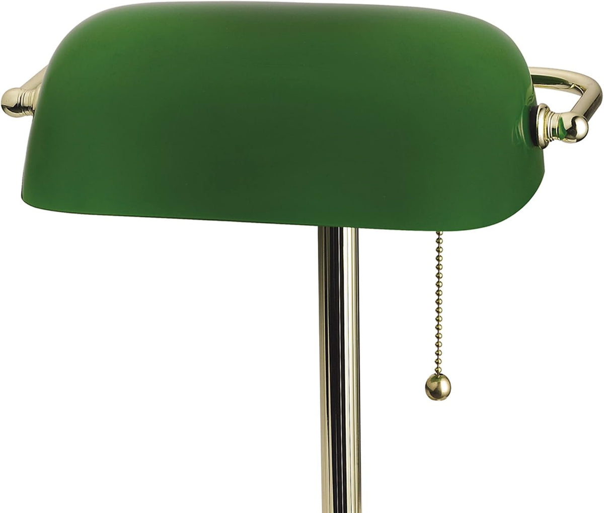 13.5'' Traditional Banker'S Lamp Light Fixture with Green Glass Cylinder Shade for Office, Library, Living Room, or Dorm, Polished Brass