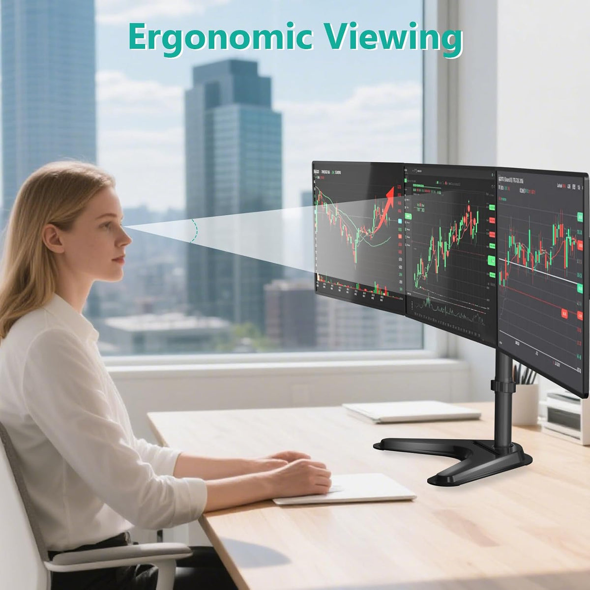 Freestanding Triple Monitor Stand for 13-27 Inch Screens,22Lbs per Arm