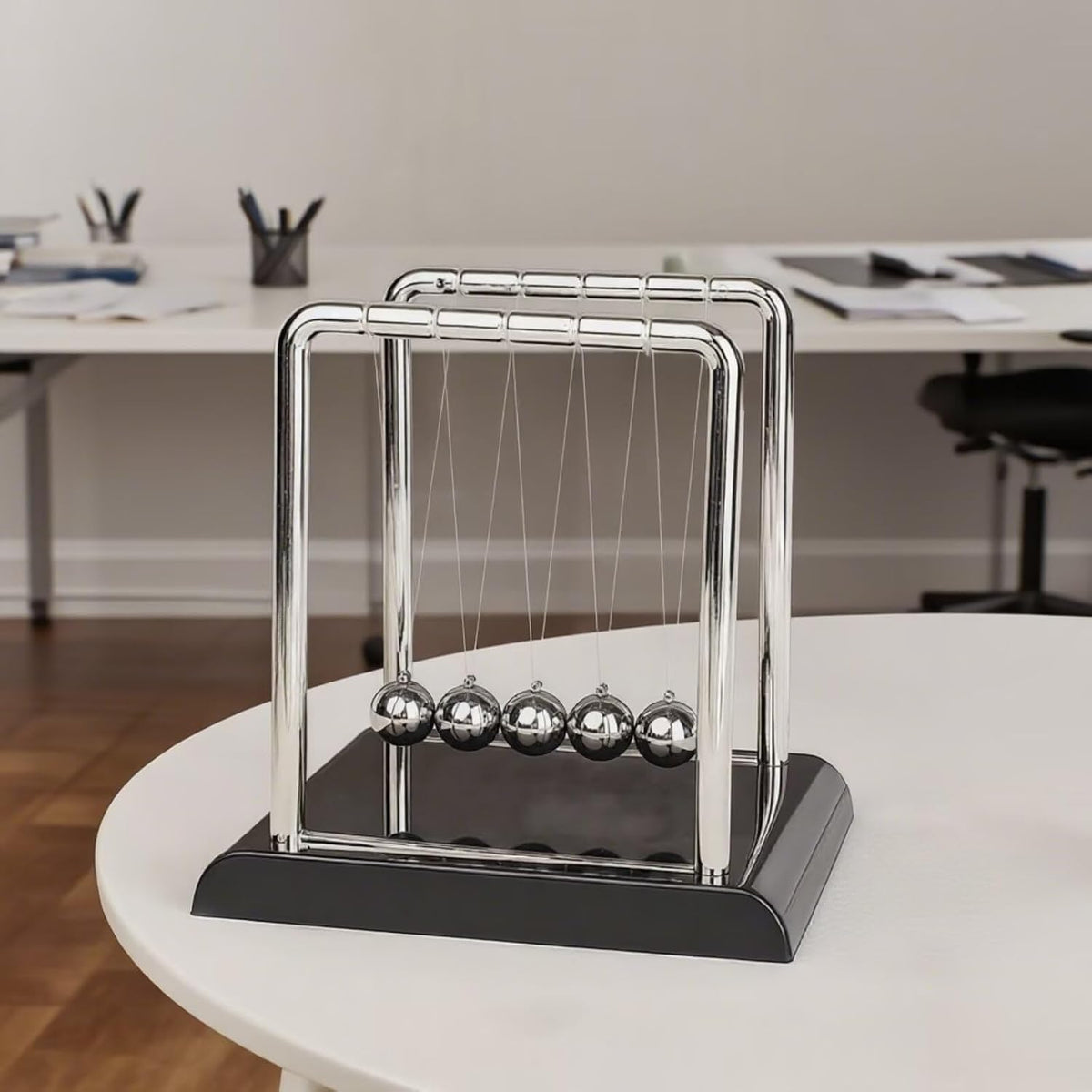 Newtons Cradle Balance Pendulum Balls, Swinging Kinetic Balls with Black Base, Science Physics Educational Learning Tool, Office Home Creative Decoration, Stress Relief Fidget Desk Toy (Large)