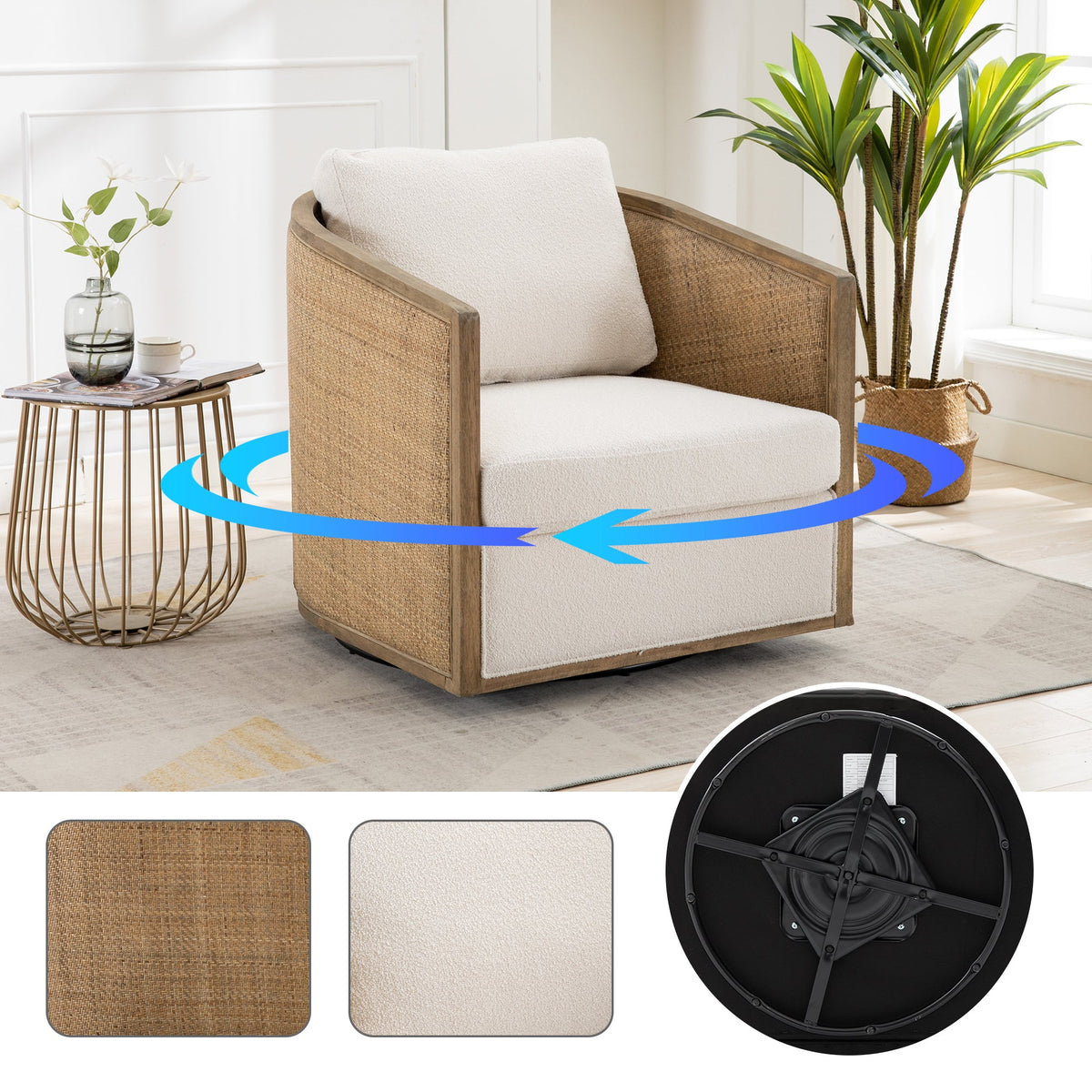 360° Swivel Barrel Accent Chair – Beige Bouclé
