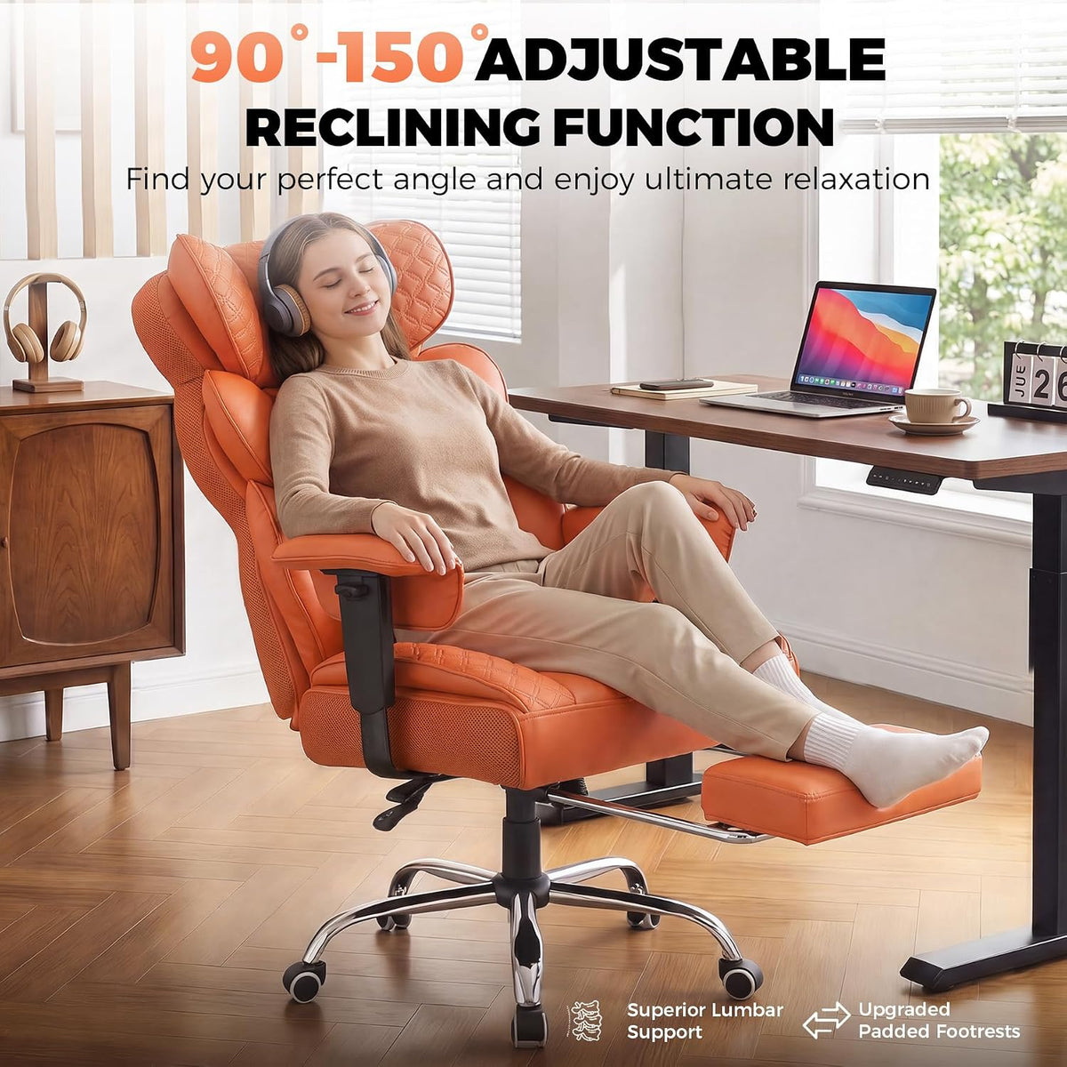 Big and Tall Office Chair with Upgrade Footrest, Heavy Duty Gaming Chair High Back Executive Chair with Spring Lumbar Support for Lower Back Pain Relief, 150°Reclining Adjustable Armrests