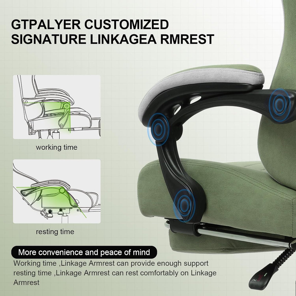 Gaming Chair, Computer Office Chair with Pocket Spring Cushion, Linkage Armrests and Footrest, High Back Ergonomic Computer Chair with Lumbar Support Task Chair with Footrest