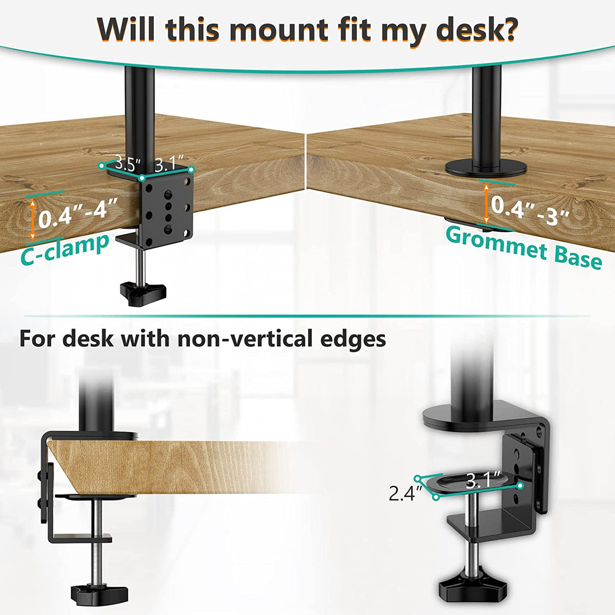 Extra Tall Dual LCD Monitor Fully Adjustable Desk Mount Fits 2 Screens up to 27 Inch, 22 Lbs. Weight Capacity per Arm (M002XL), Black