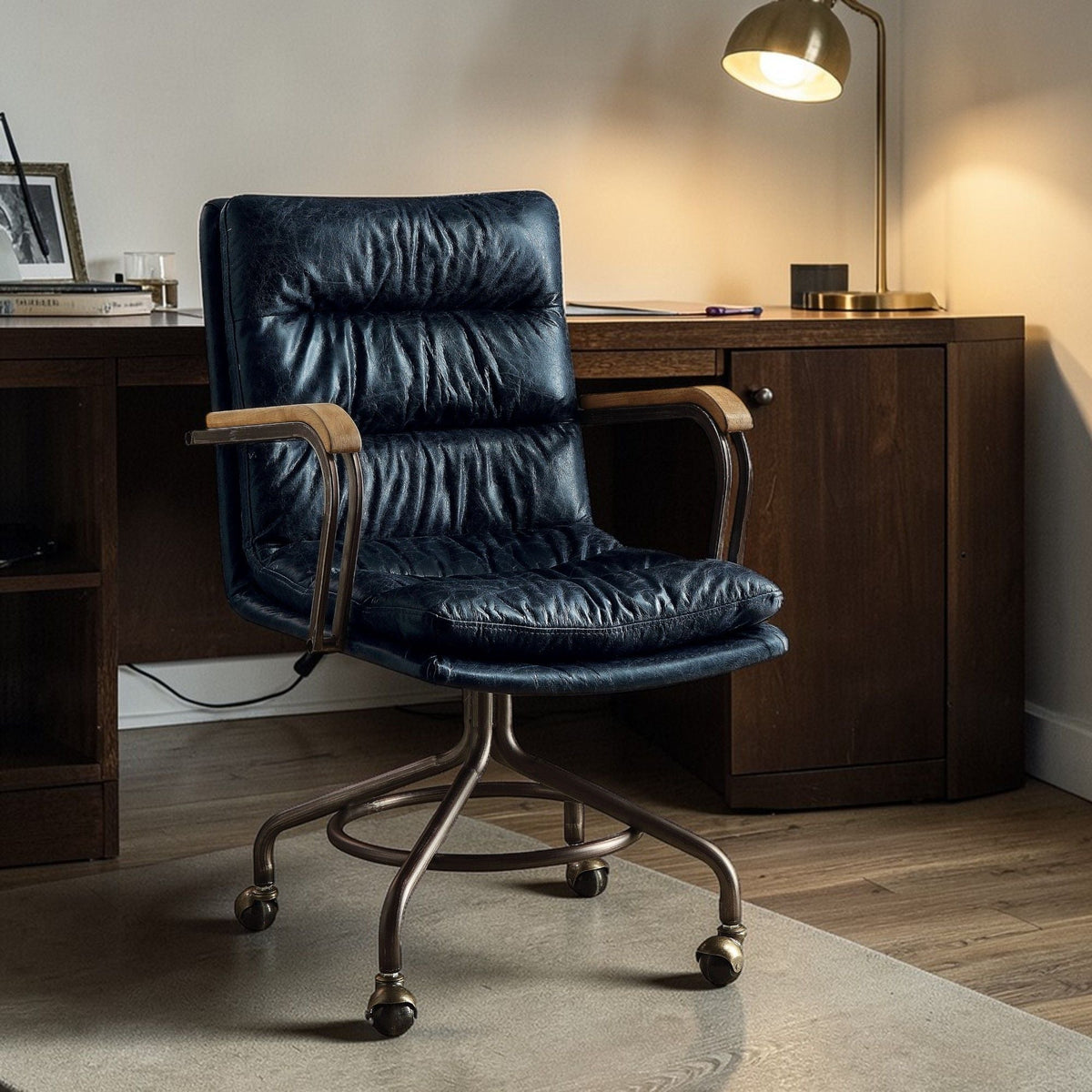 Retro Top-Grain Leather Swivel Office Chair