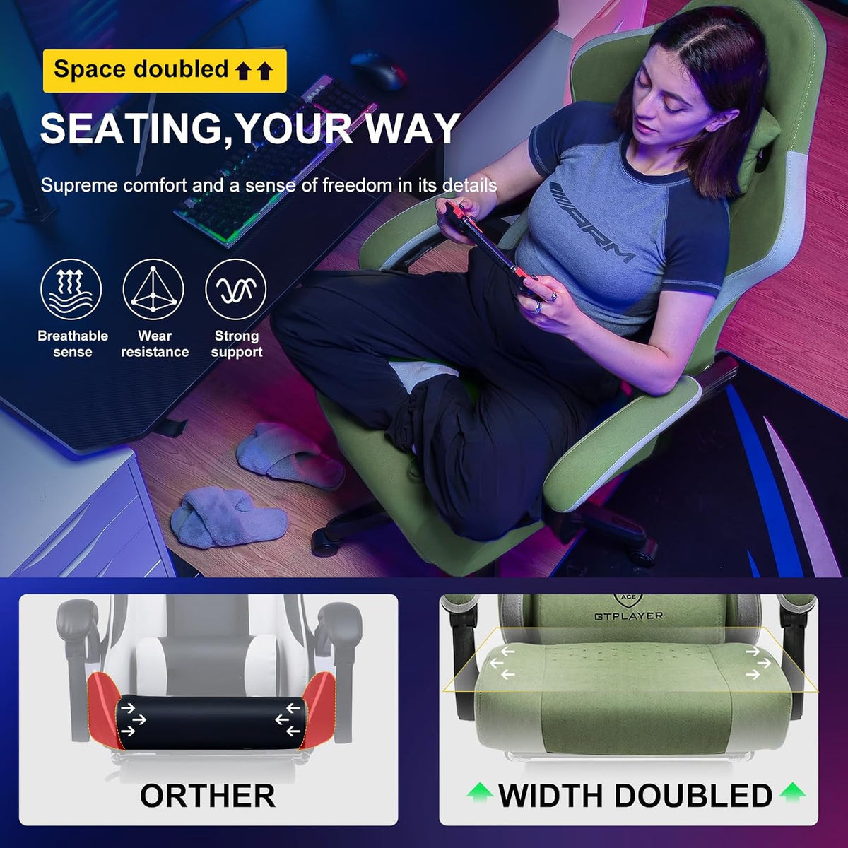 Gaming Chair, Computer Office Chair with Pocket Spring Cushion, Linkage Armrests and Footrest, High Back Ergonomic Computer Chair with Lumbar Support Task Chair with Footrest