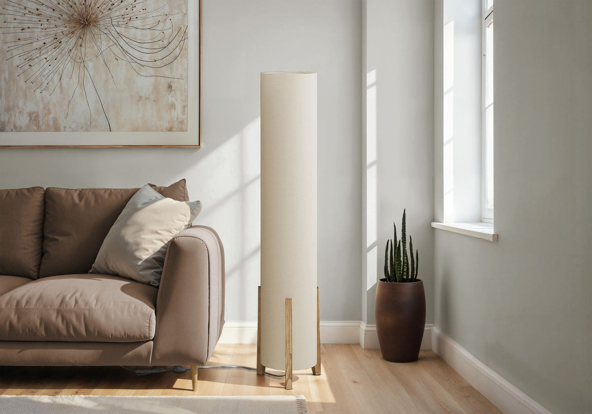 Contemporary Wood-Look Floor Lamp – Brown