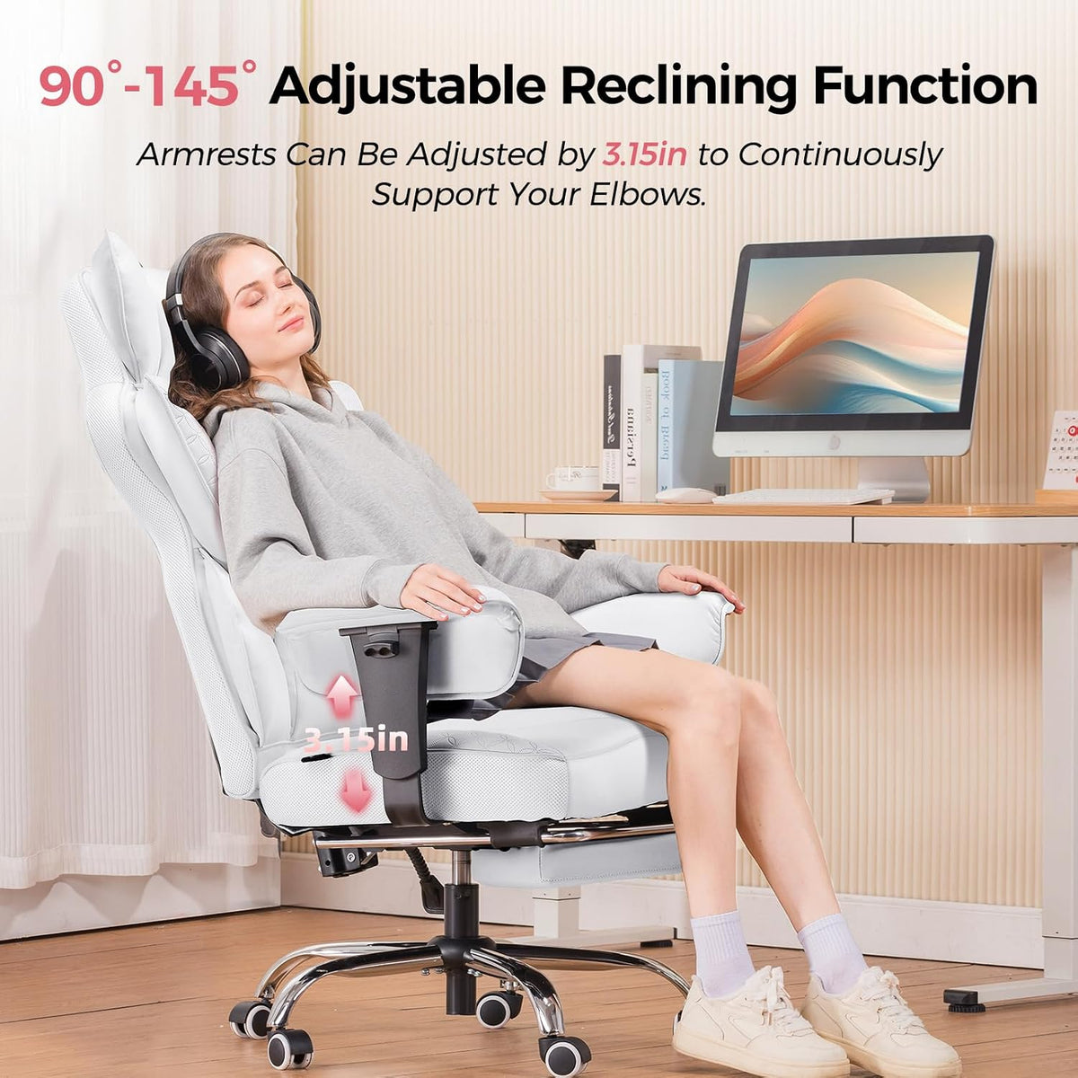 Big and Tall Office Chair Heavy Duty Wide Ergonomic Gaming Chair with Deluxe Embossing Designed Leather with Foot Rest,145°Reclining Adjustable Armrests Pocket Spring Back Support and Pillow