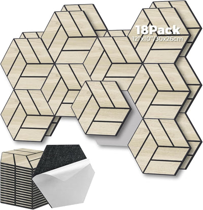 3D Peel-and-Stick Hexagon Acoustic Wall Panels – White Maple, 18-Pack