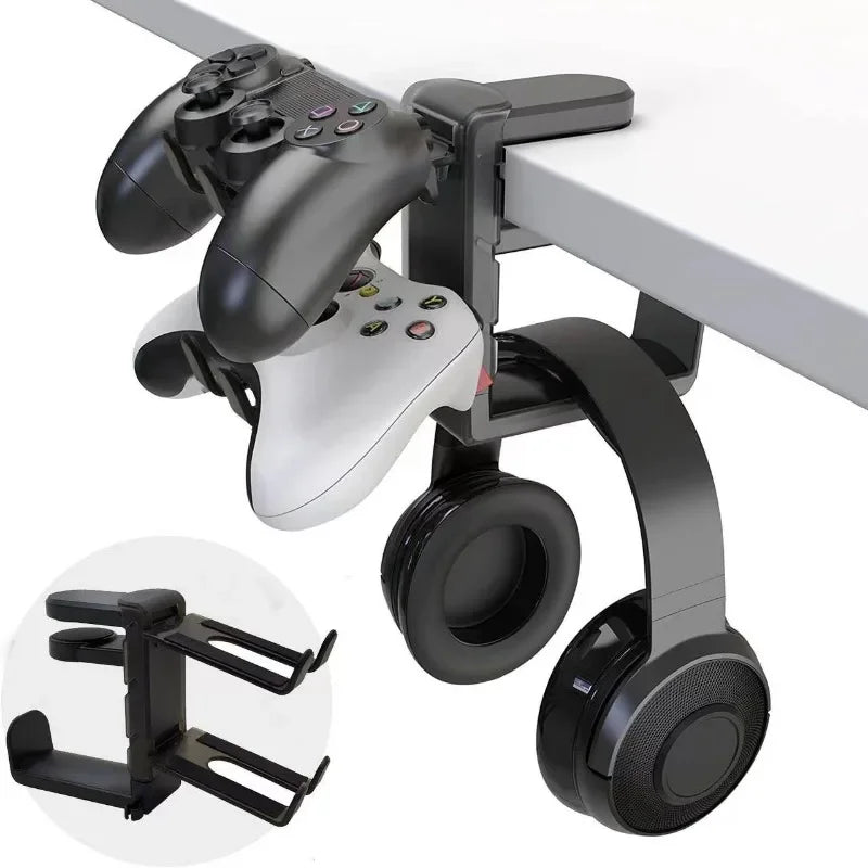 New 2In1 Gaming Headphone Stand Adjustable Desk Edge Hook Gamepad Headset Desk Hanger Rotation Headset Support Earphone Holder