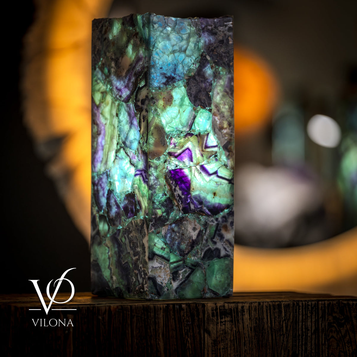 Fluorite Table Lamp - 16" Tall, 5.75"x5.75" Live Edge Square - (Small #17)
