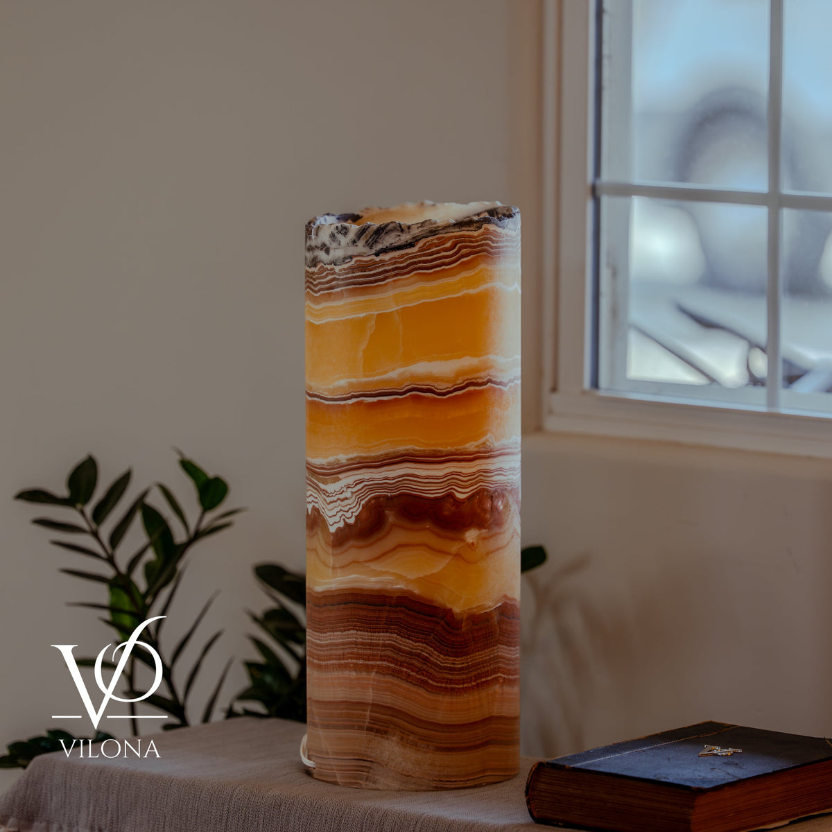 Miami Sunset Onyx Cylinder Live Edge Table Lamp #2