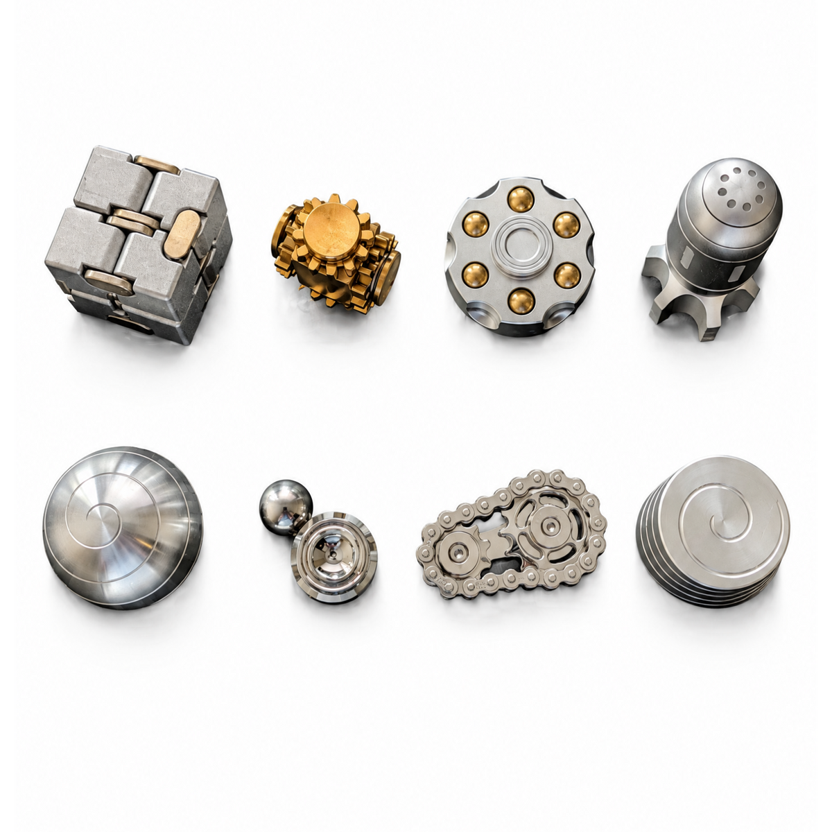 Set of 8 -Metal Desk Fidget & Kinetic Toy Collection