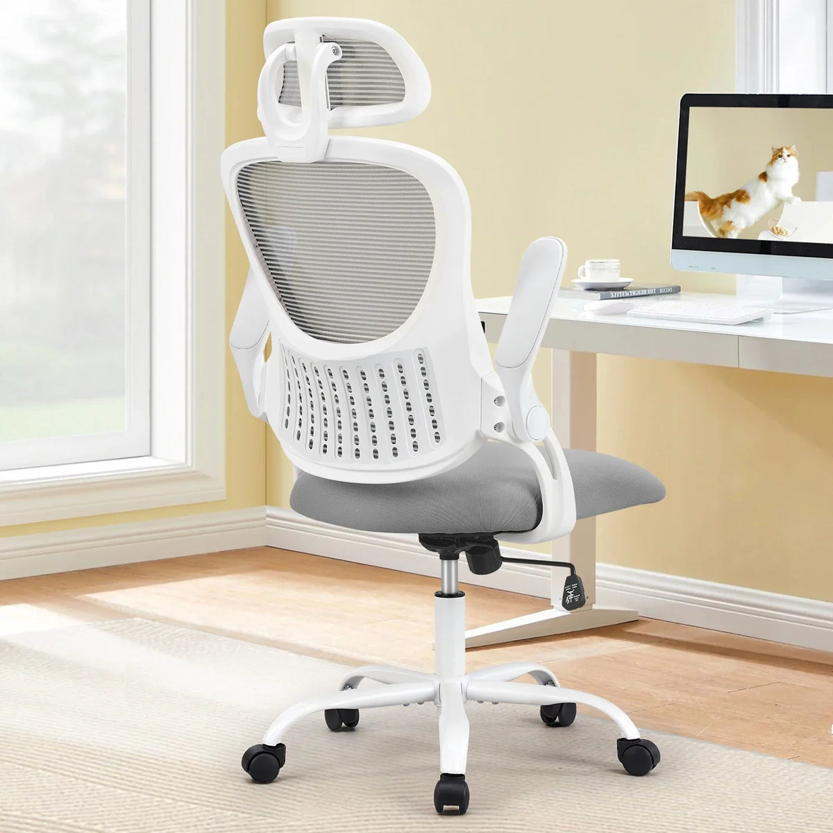 JHK Mesh Office Chair with Flip-Up Arms & Adjustable Headrest