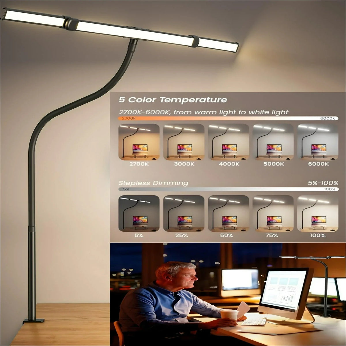 LED Clamp Desk Lamp- Remote Dimming