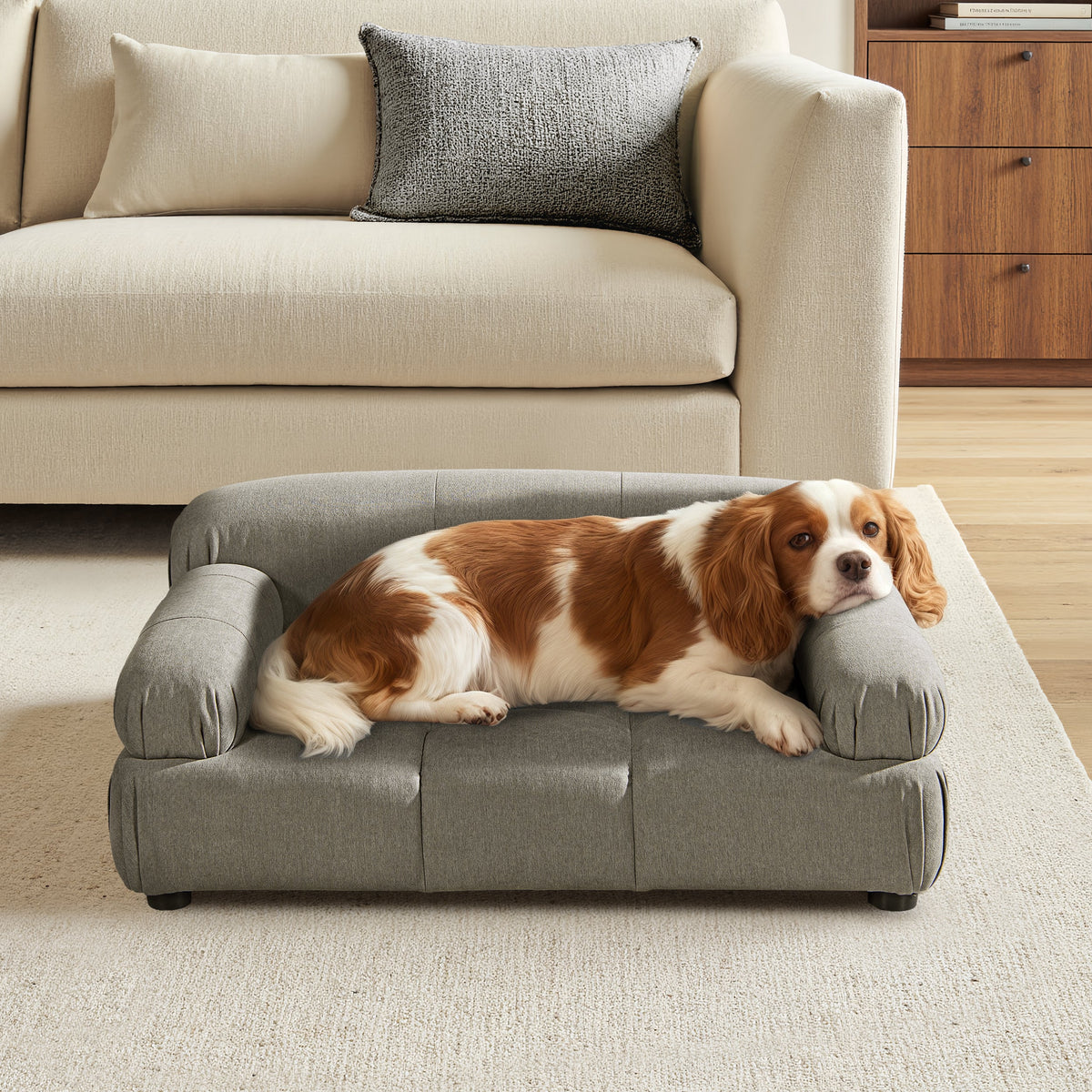 Uptown Gray Modern Pet Bed with Bolstered Arms - Small to Medium