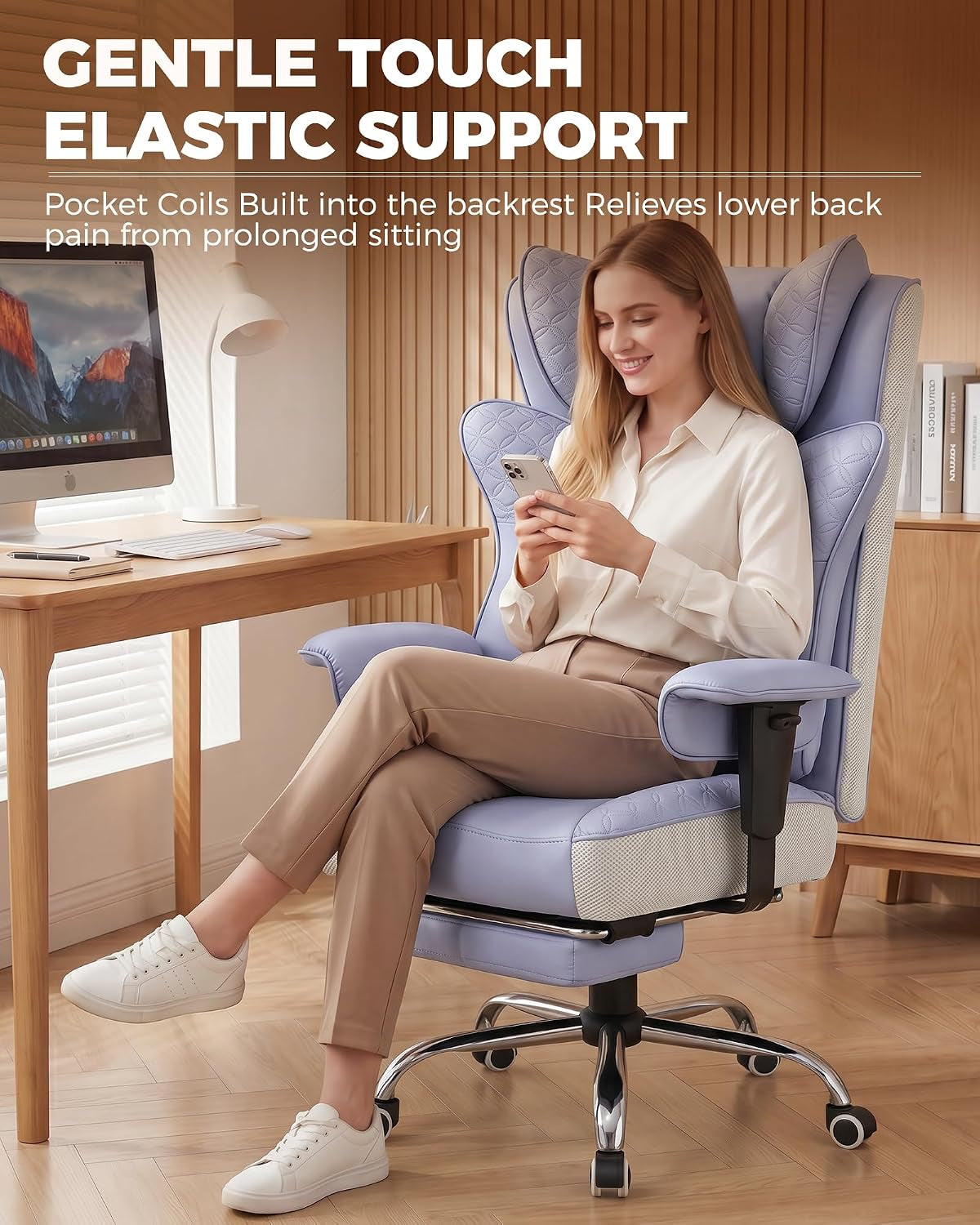 Big and Tall Office Chair Wide Ergonomic Gaming Chair with Deluxe Embossing Designed Leather with Foot Rest,150°Reclining Adjustable Soft Armrests Pocket Spring Back Support and Pillow