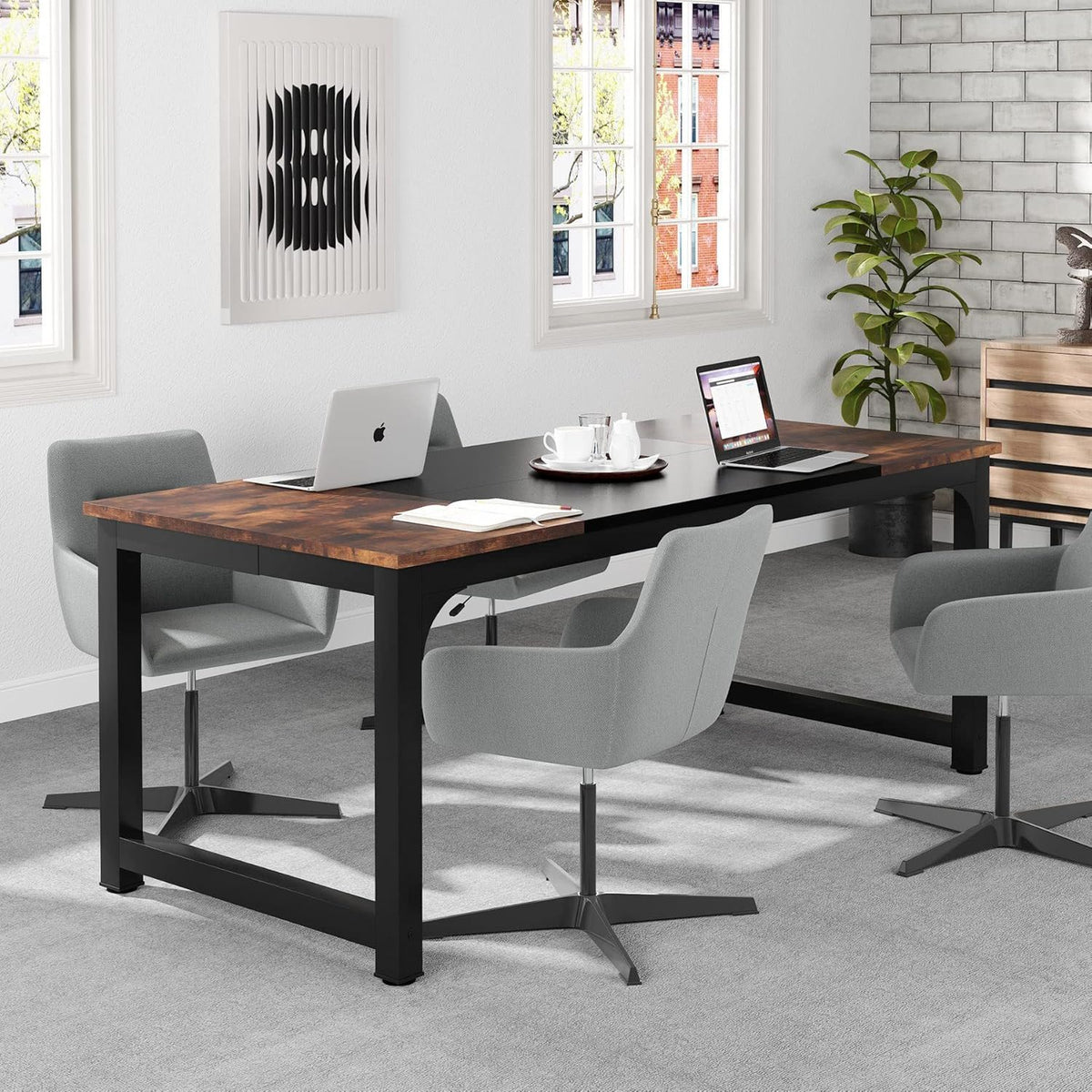 Executive Office Desk with Thick Frame - Brown / Black