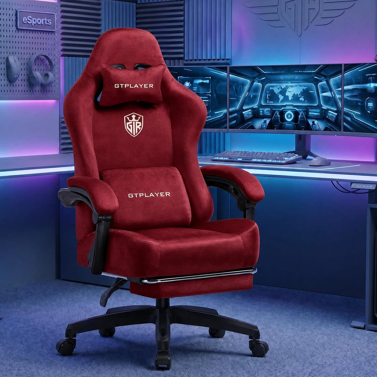 Big and Tall Gaming Chair 400Lbs Heavy Duty Office Chair with Foot Rest, High Back Pocket Spring Ergonomic Computer Chair for Adults, Wide Comfy Seated Cushion with Linkage Armrests, Red