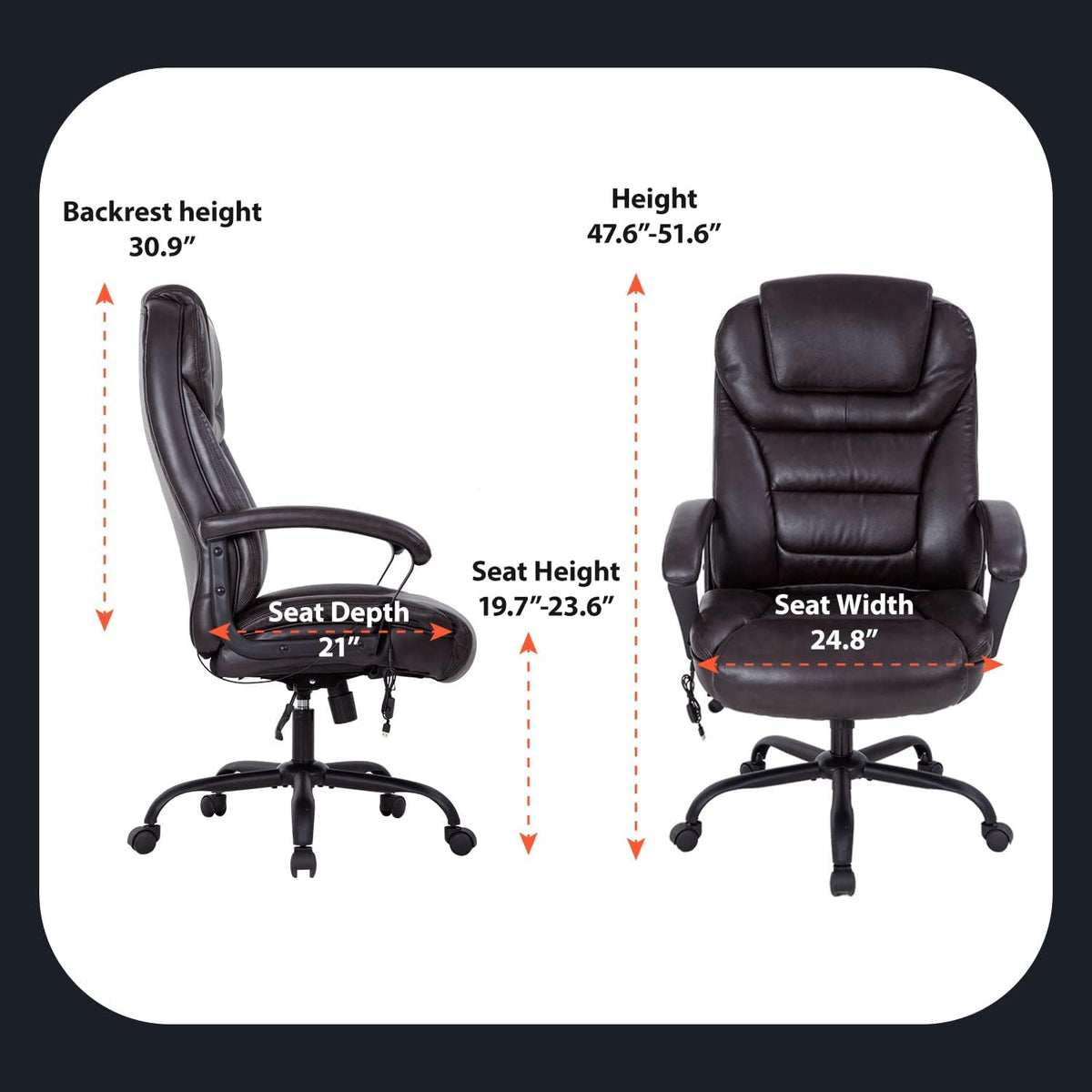Office Chair Big and Tall 500Lbs Ergonomic Computer Chair High Back PU Leather Wide Seat Desk Chair with Lumbar Support Arms Executive Task Chair for Hone Office,Brown