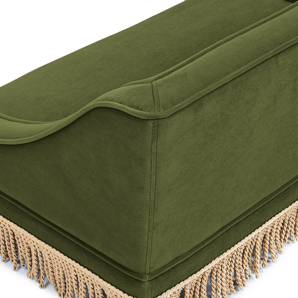 Olive Green Velvet Princess Pet Bed Sofa with Fringe Skirt - Medium