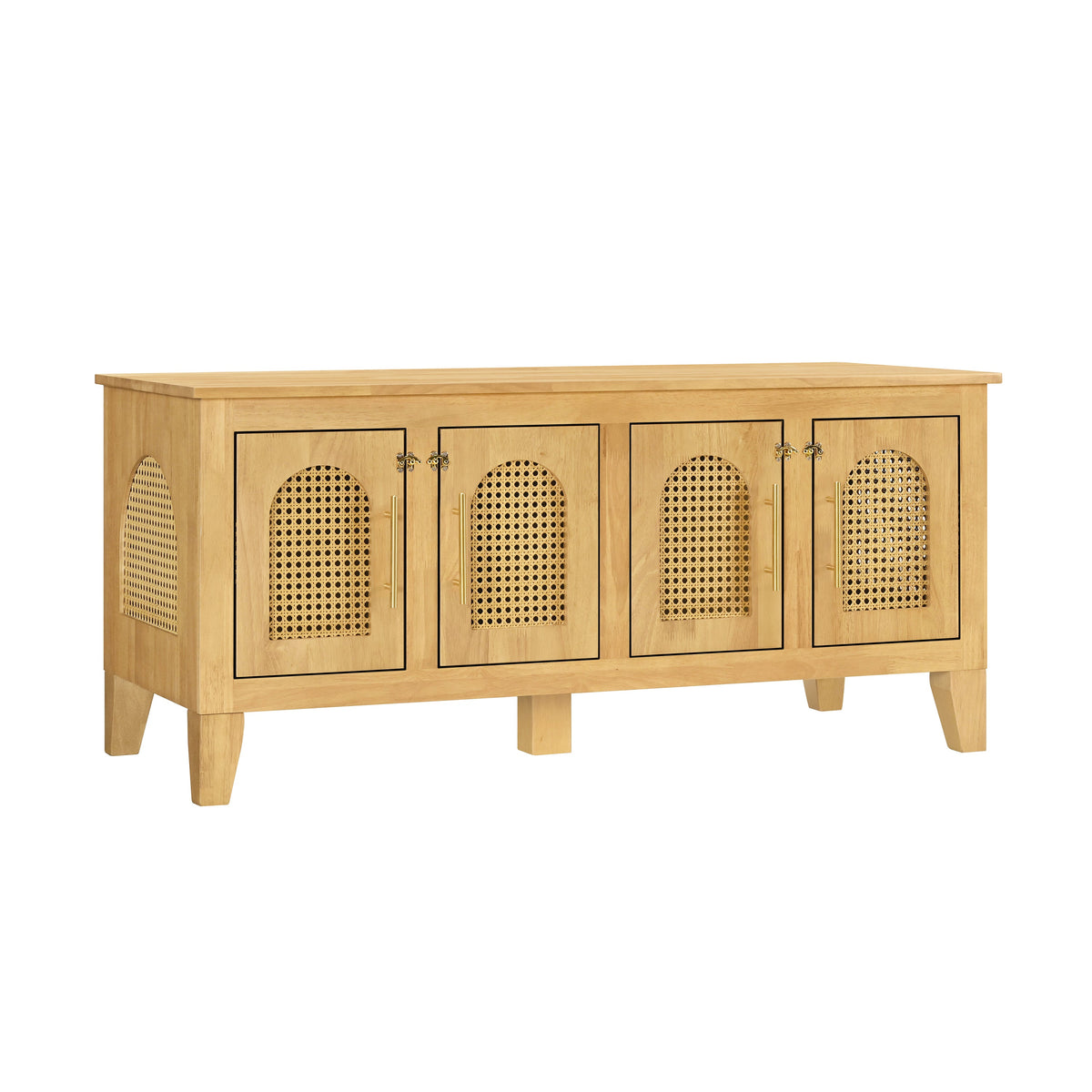 Lars Indoor Rattan Rubber Wood Dog Crate Cabinet with Storage - Natural