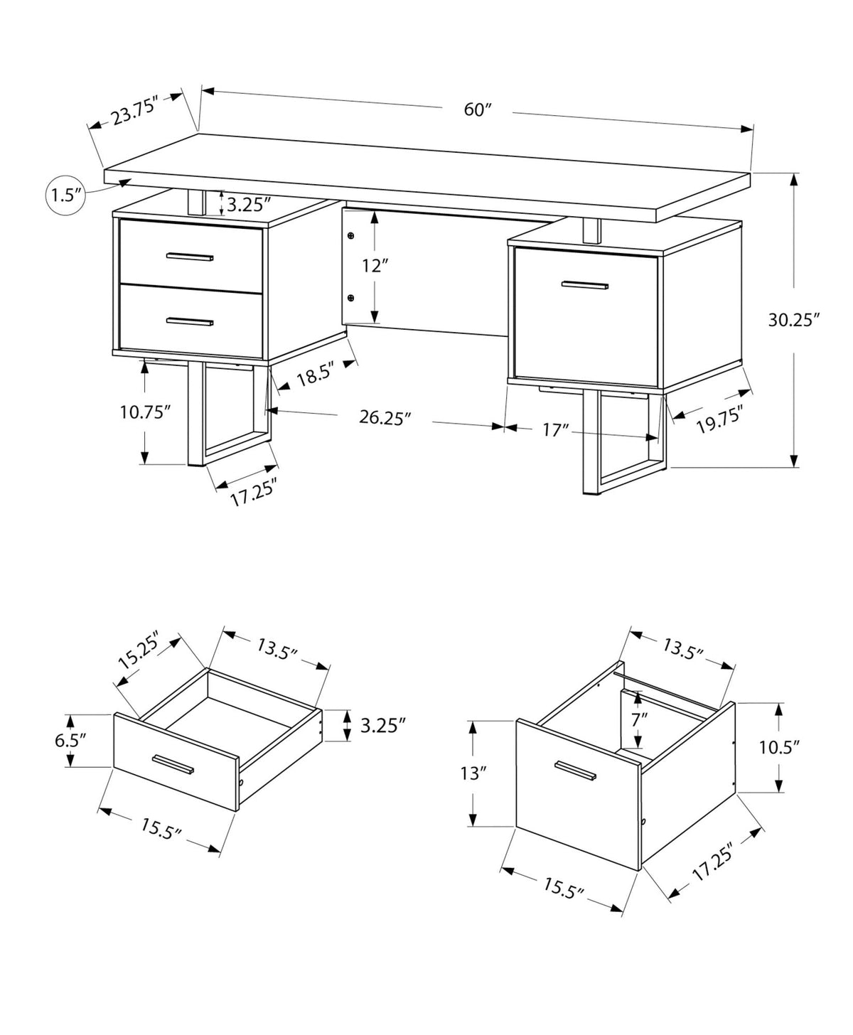 60" Computer Desk with Storage Drawers – Home Office Writing Desk