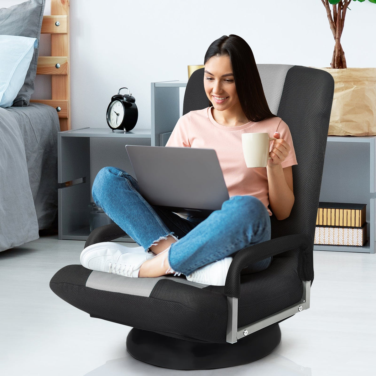 360° Swivel Gaming Floor Chair with Adjustable, Foldable Backrest