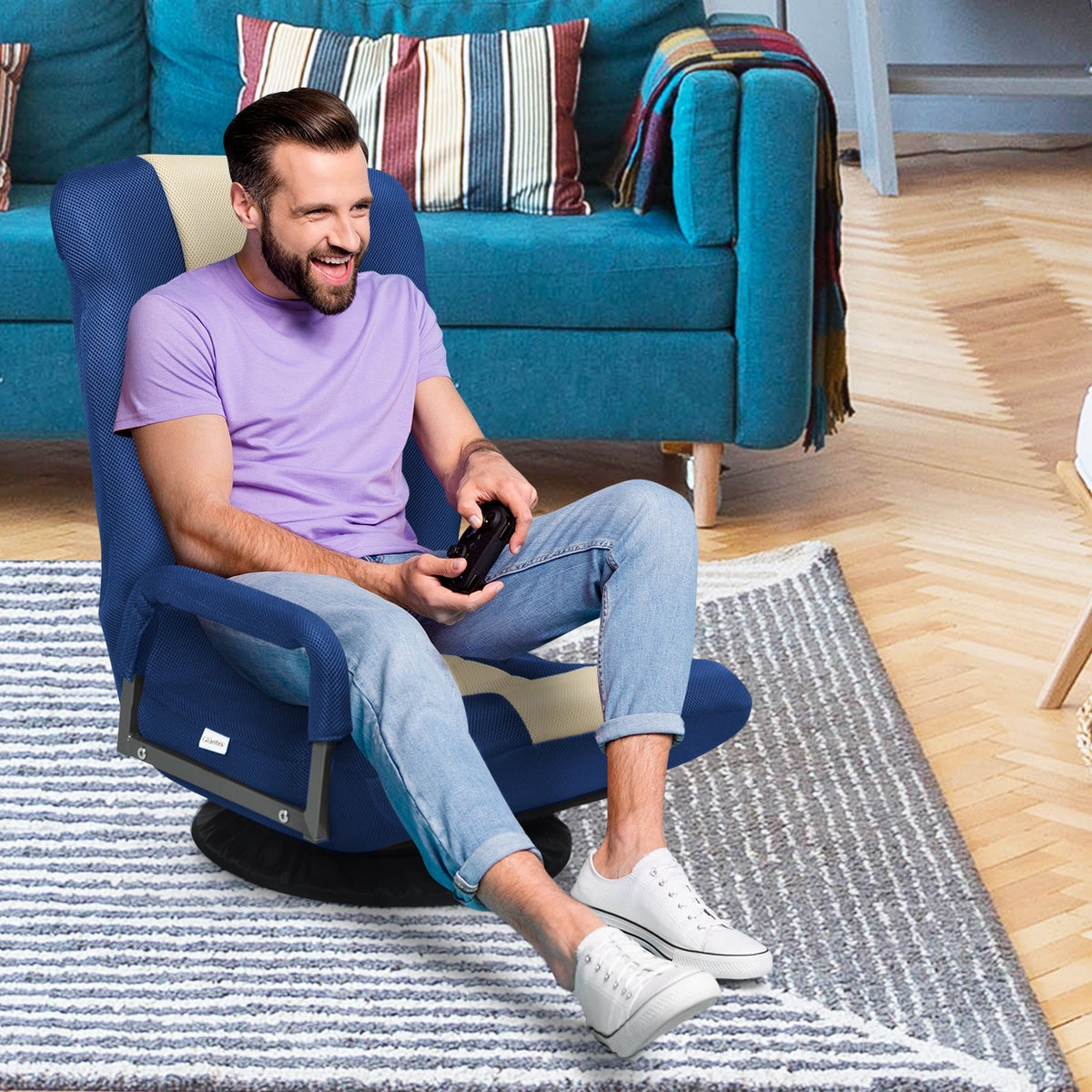 360° Swivel Gaming Floor Chair with Adjustable, Foldable Backrest