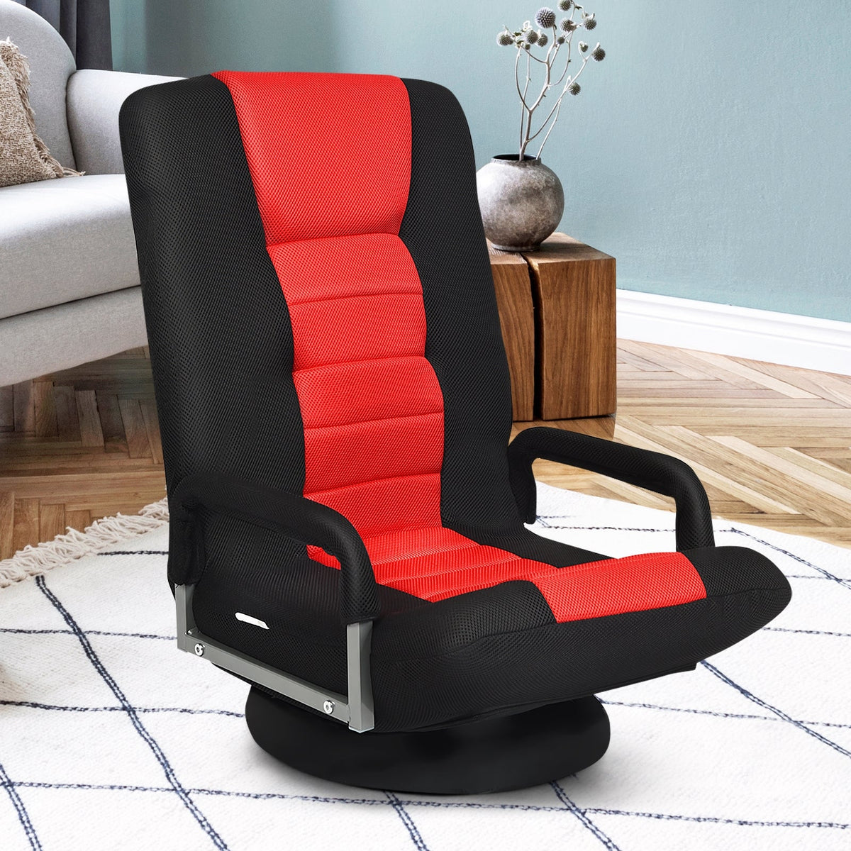 360° Swivel Gaming Floor Chair with Adjustable, Foldable Backrest