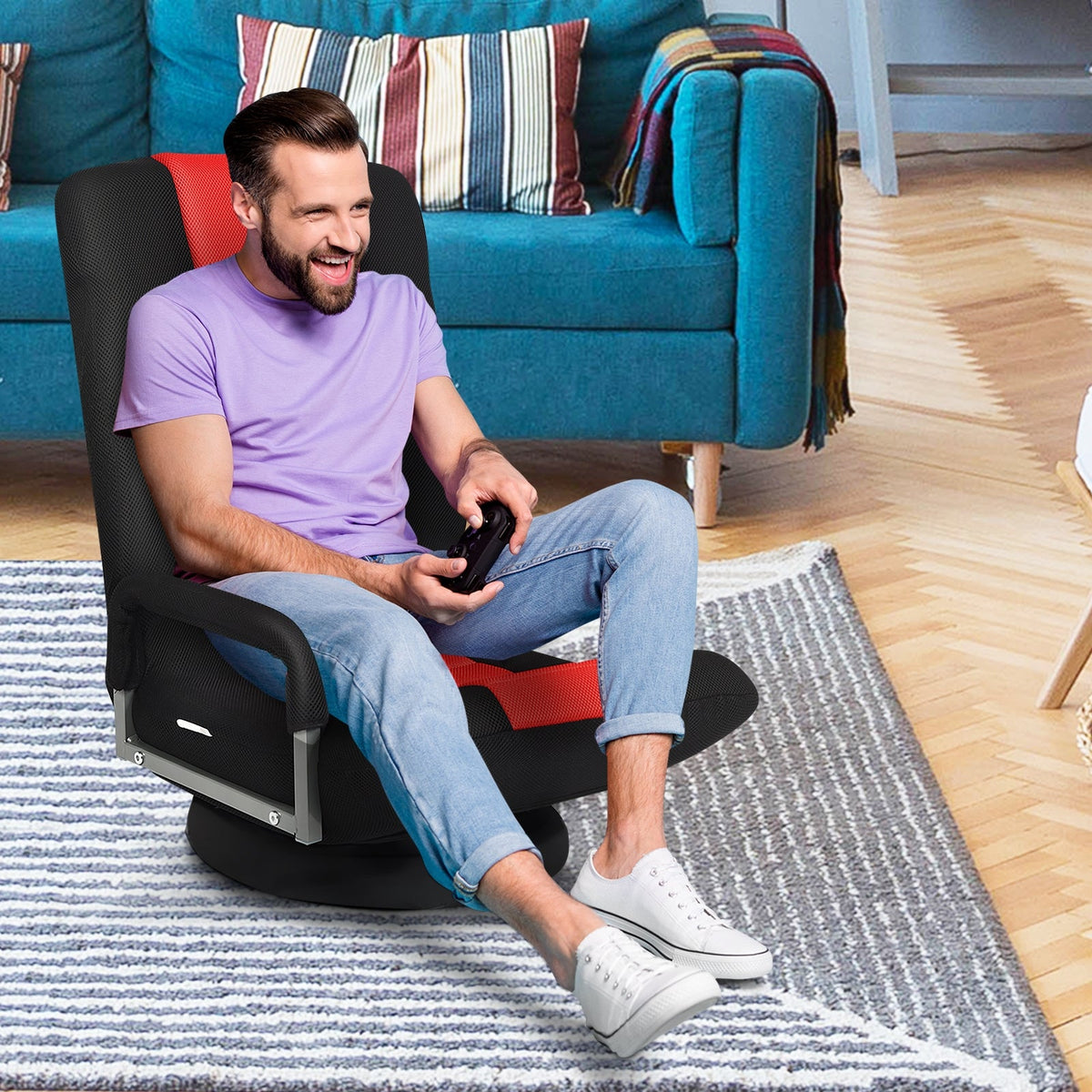 360° Swivel Gaming Floor Chair with Adjustable, Foldable Backrest