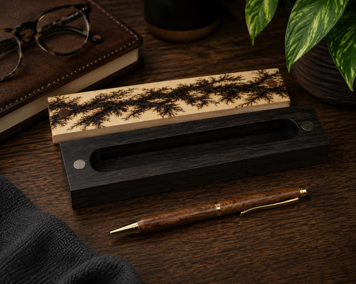 Handcrafted Walnut Ballpoint Pen with Fractal Burn Wenge Maple Case