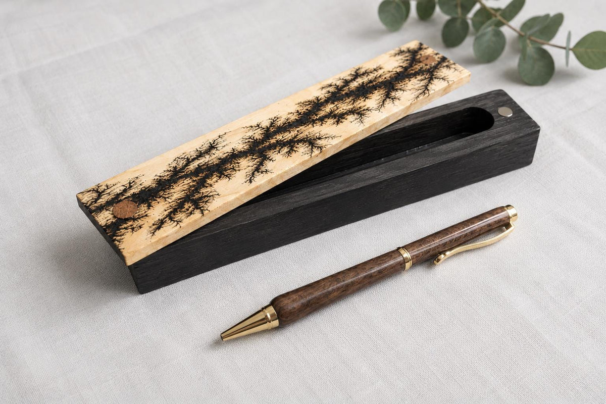 Handcrafted Walnut Ballpoint Pen with Fractal Burn Wenge Maple Case