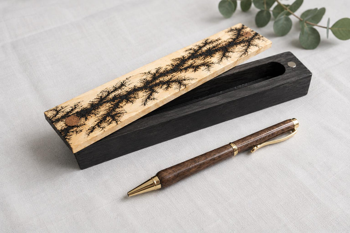 Handcrafted Walnut Ballpoint Pen with Fractal Burn Wenge Maple Case