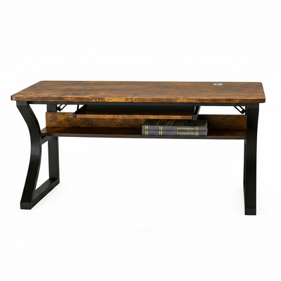 47 Inch Computer Desk, Home Office Desk with Storage Shelf, Sturdy U-Shaped Metal Frame Study Table with Cable Management, Gaming Desk for Office & Bedroom, Rustic Brown