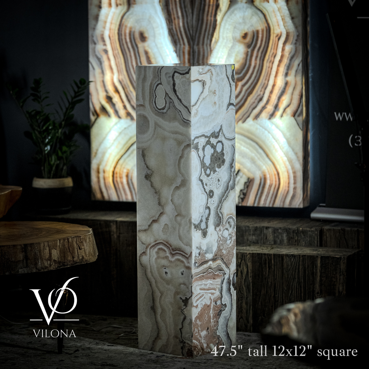 Sahara Onyx Floor Lamp - Exotic - Polished - Medium - 47.5"H x 12"W - Square - #4