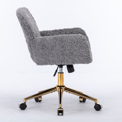 Artificial Rabbit Hair Office Chair with Metal Base - Swivel, Adjustable Height