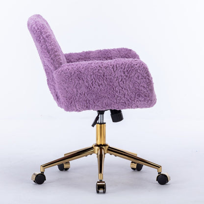 Artificial Rabbit Hair Office Chair with Metal Base - Swivel, Adjustable Height