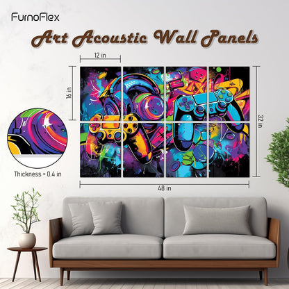art Acoustic Panels Tiles Decorative Room Sound Proof Foam Absorbing Panels Noise Dampening Canceling Reducing Blocker for Walls (Game Graffiti)